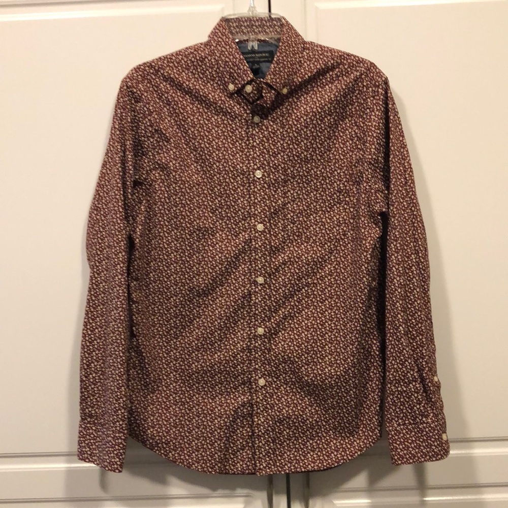 Banana Republic shirt Men's Small S long sleeve button up burgundy white EUC